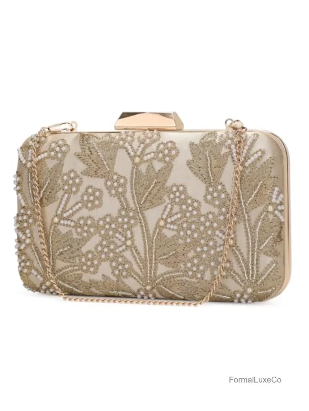 Vintage Beaded Sequin Clutch Evening Bag for Wedding Prom with Removable Chain